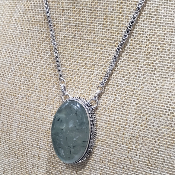 Handmade Unisex Prehnite 925 Silver Pendant Neckla - Picture 2 of 13